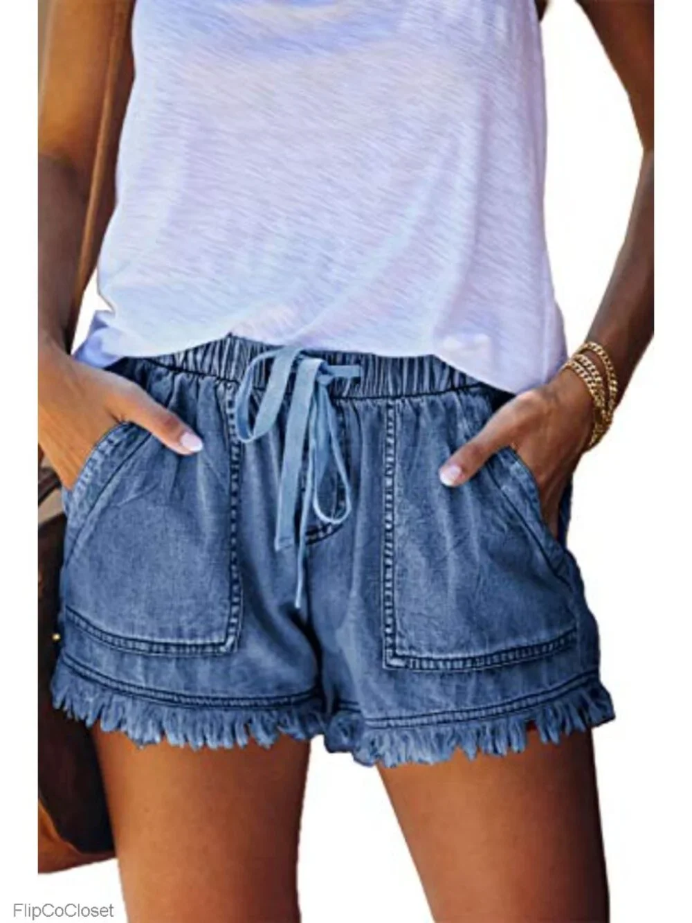 High Waisted Denim Shorts with Pockets Casual Summer